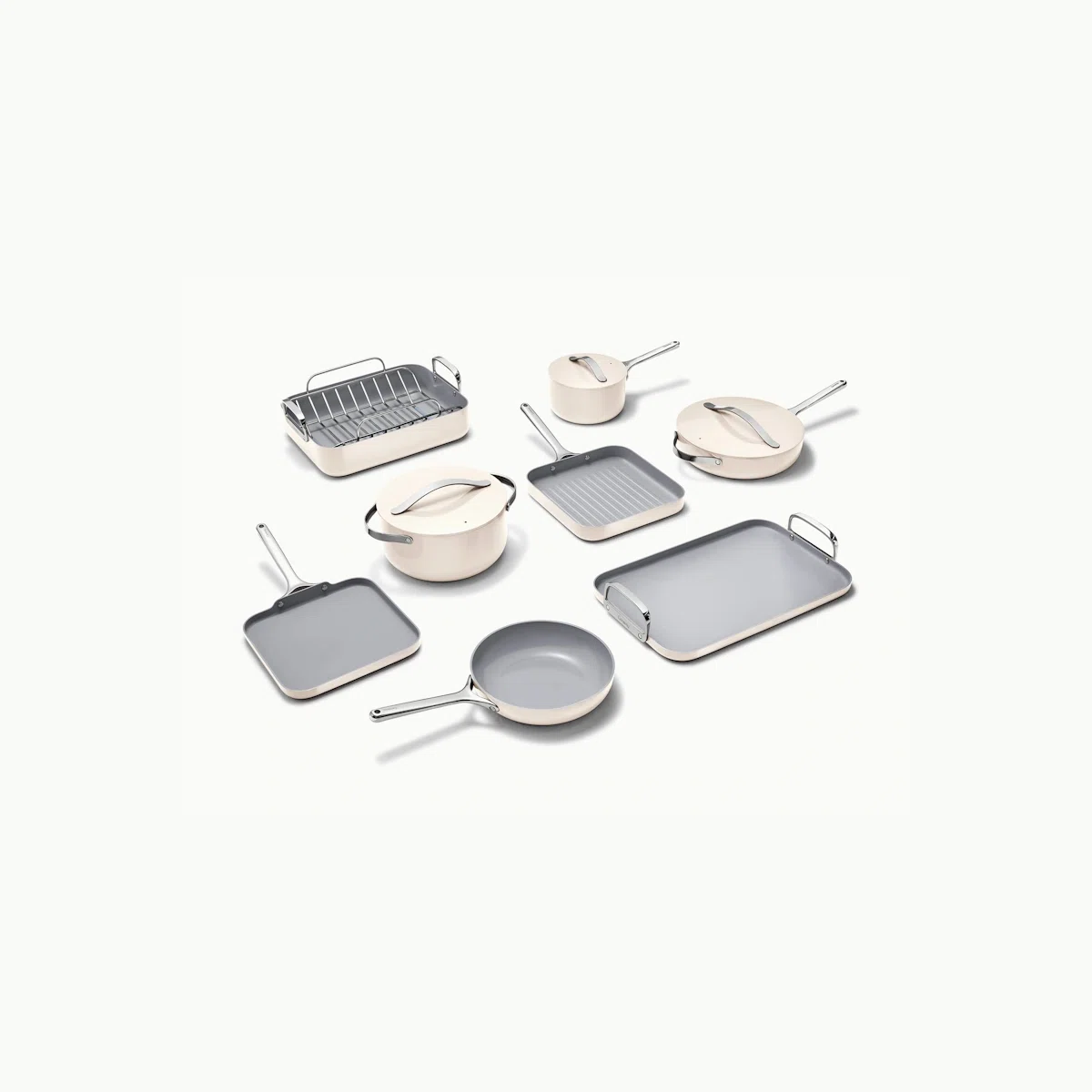 Caraway Full Cookware Bundle - Ceramic-Coated Set with Squareware & Storage Organizers
