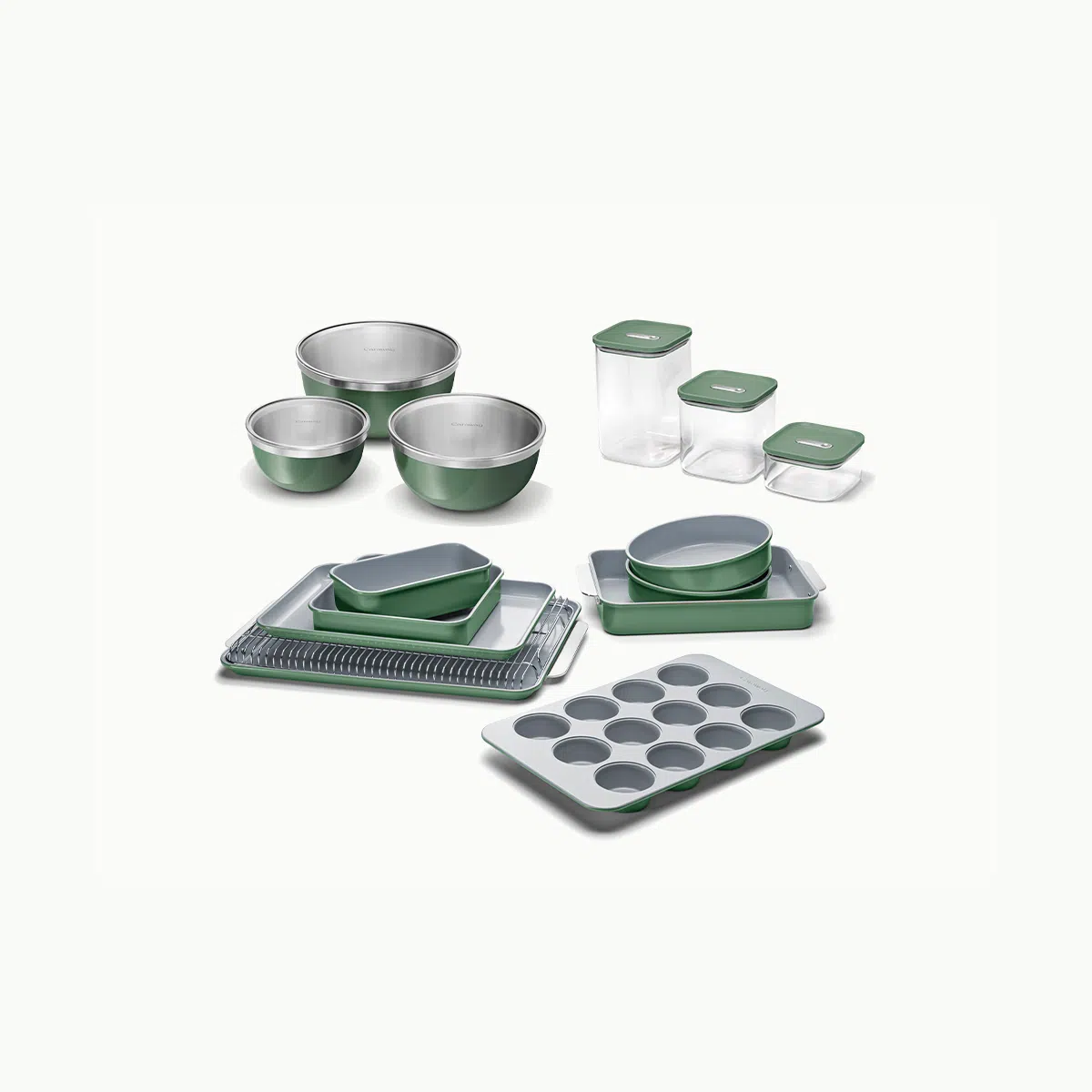 Caraway Better Baking Bundle - Non-Toxic Ceramic Bakeware Set with Glass Containers & Stainless Steel Bowls