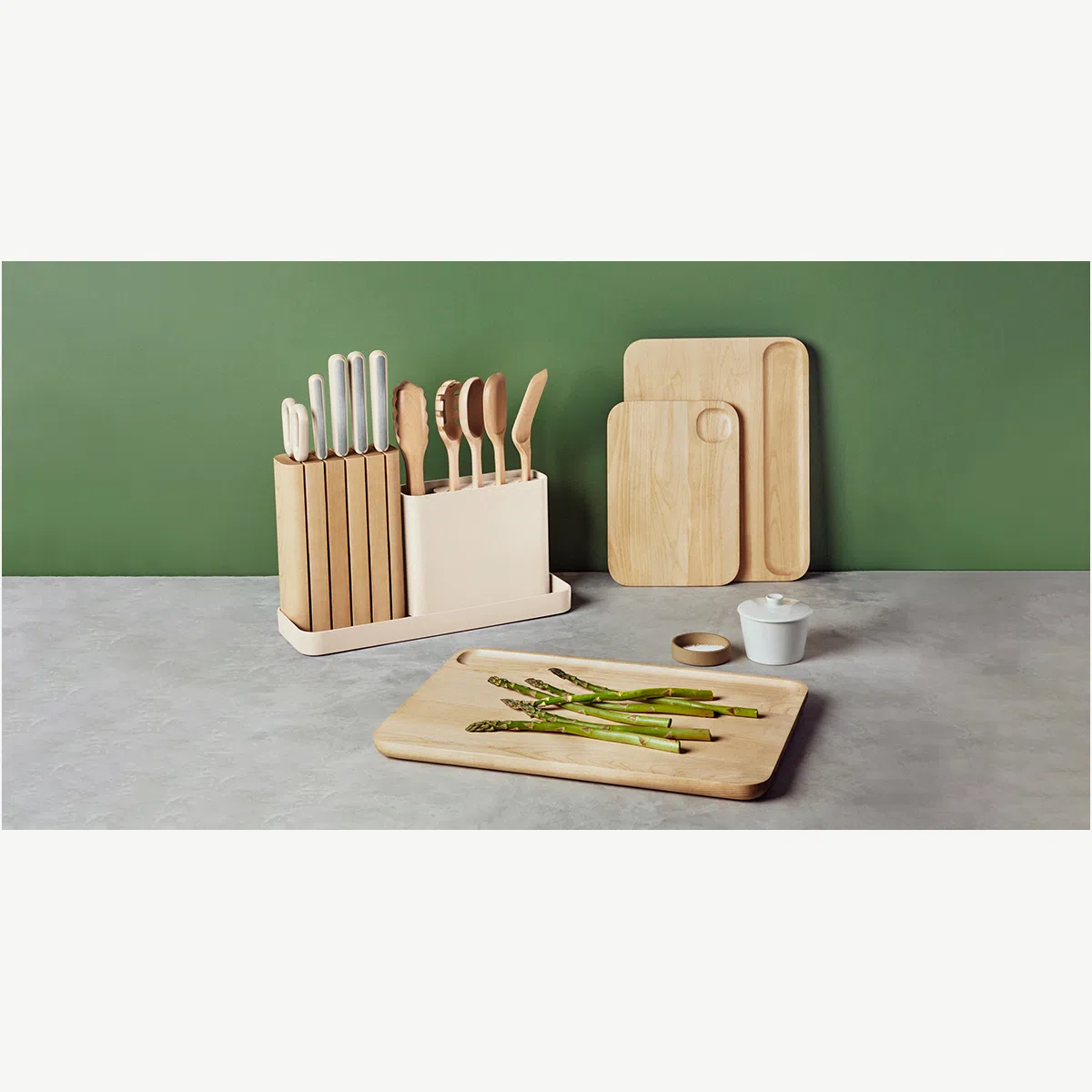 Caraway Prep & Boards Set - 18pc FSC Birch Wood & German Stainless Steel Knife Set with Storage