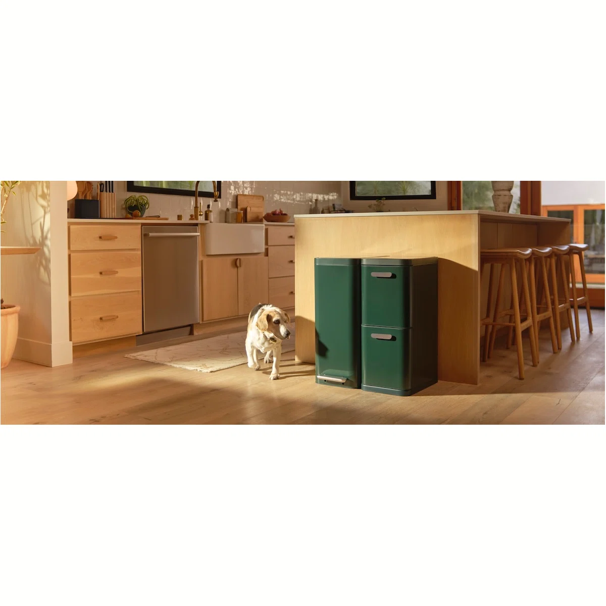 Caraway Trash & Recycling Duo (Slim) – Stainless Steel Kitchen Bins, Fingerprint Resistant, Universal 13 Gal Bags