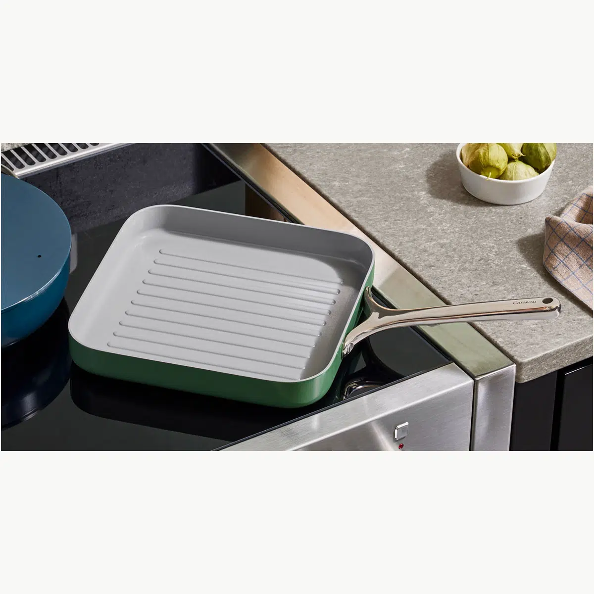 Caraway 11 Inch Ceramic Non-Stick Square Grill Pan – Non-Toxic, Oven Safe to 550°F