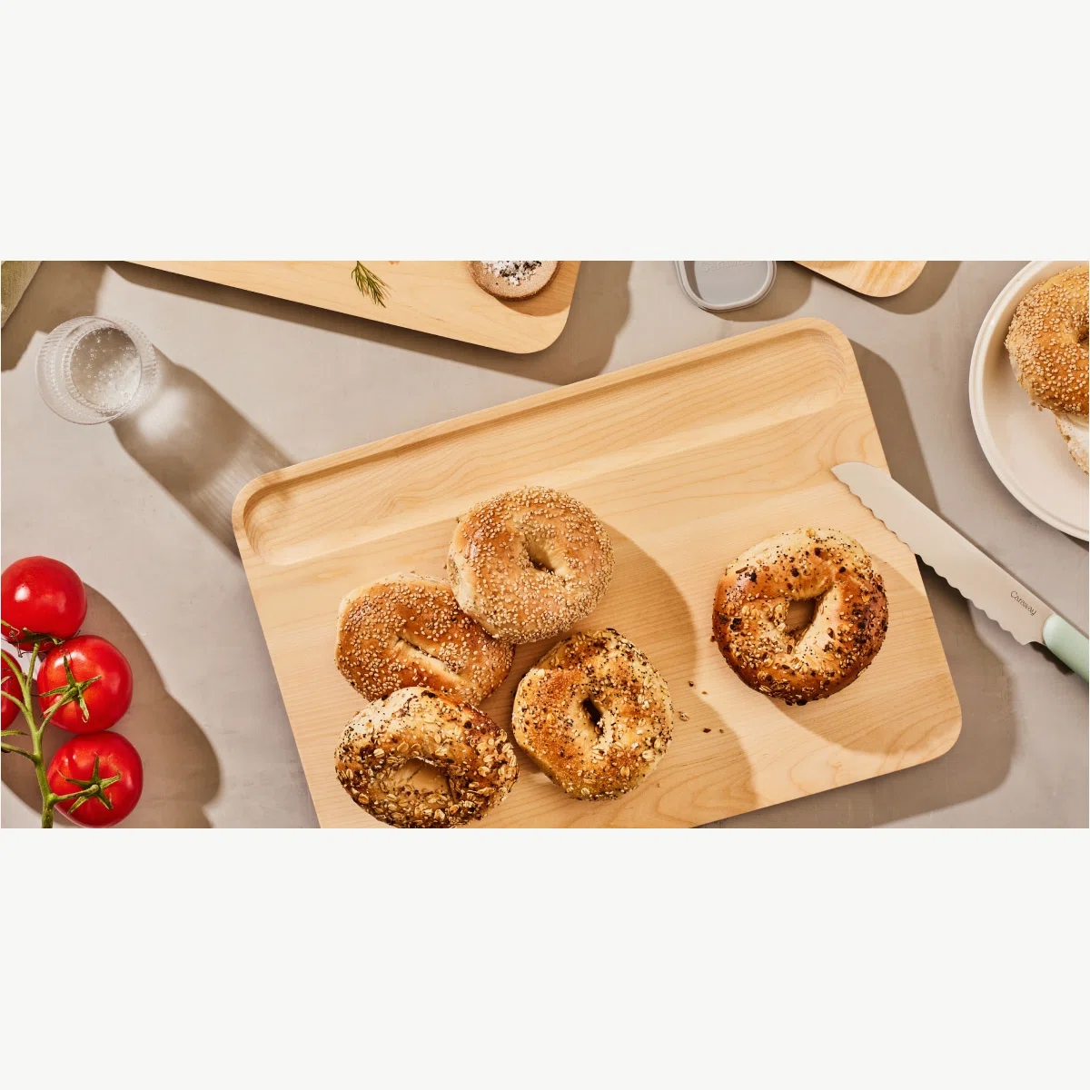 Caraway Large Wooden Cutting Board – Non-Toxic FSC-Certified Birch, Lightweight with Built-In Indents