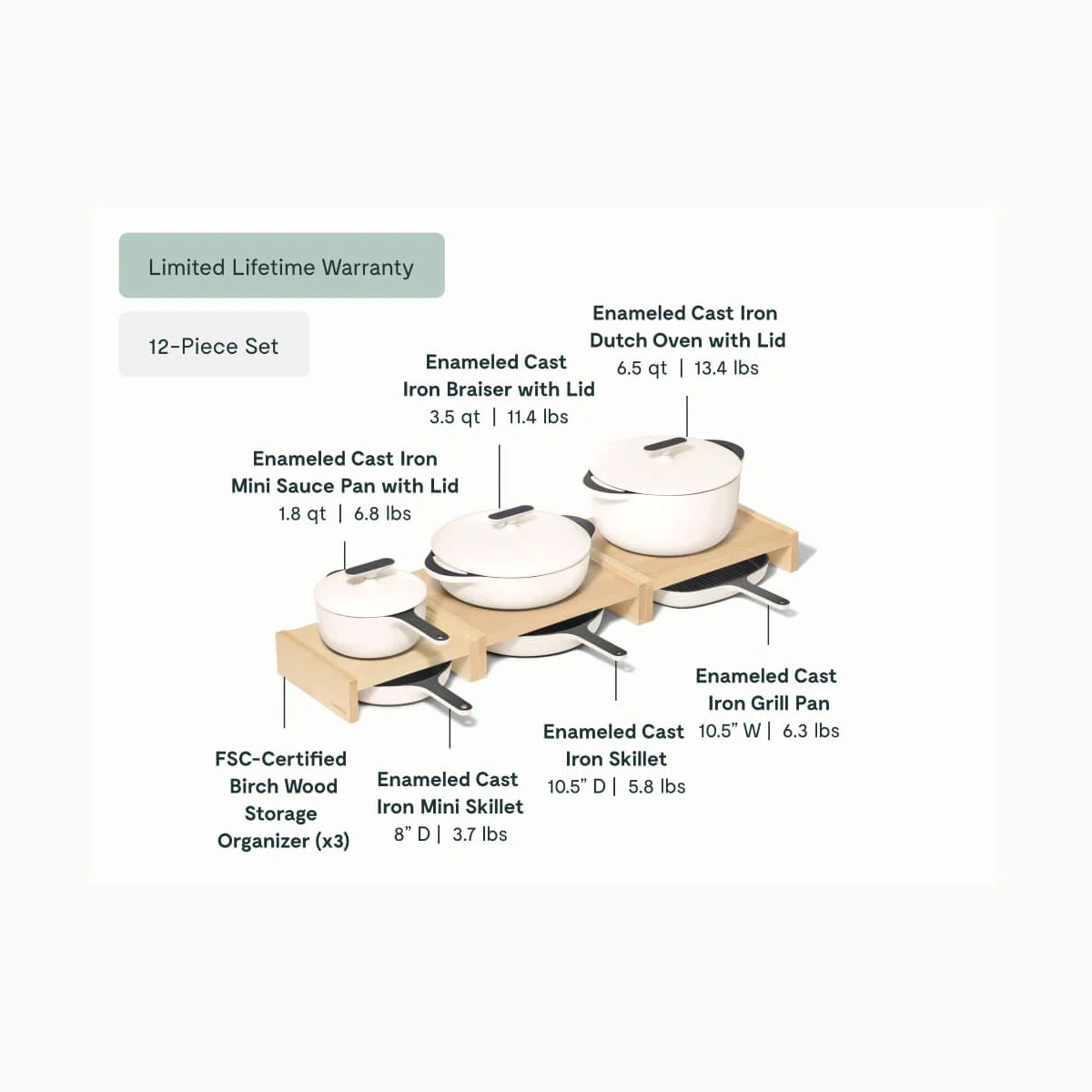 caraway-enameled-cast-iron-minis-set-12-piece-non-toxic-cookware-dutch-oven-skil image 3