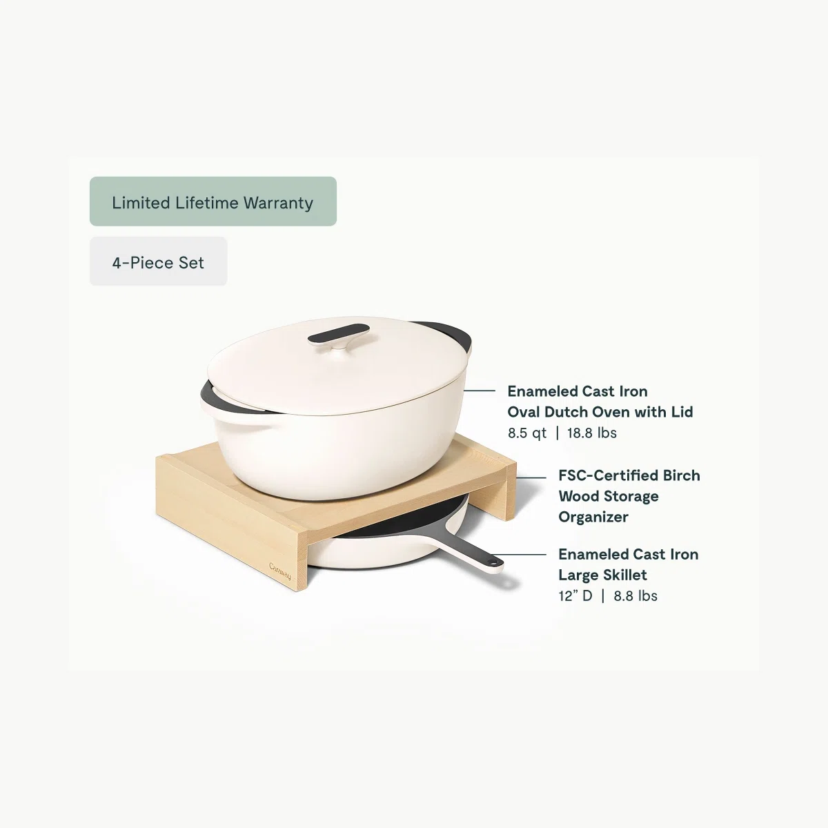 caraway-large-enameled-cast-iron-duo-12-skillet-8-5qt-oval-dutch-oven-non-toxic- image 3