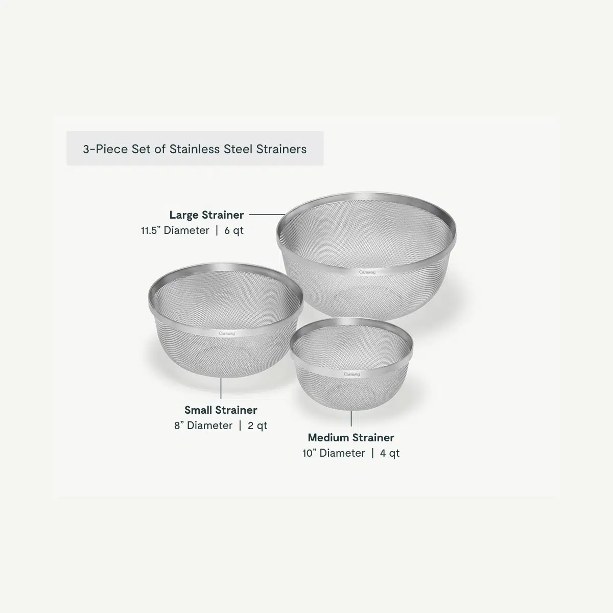 caraway-stainless-steel-3-piece-strainer-set-non-toxic-stackable-fast-drainage-f image 3