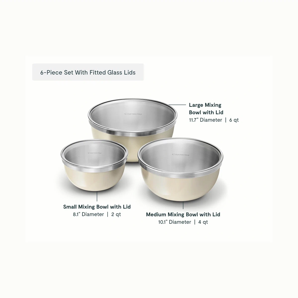 caraway-mixing-bowl-set-6-piece-stainless-steel-nesting-bowls-with-lids-2qt-4qt- image 3